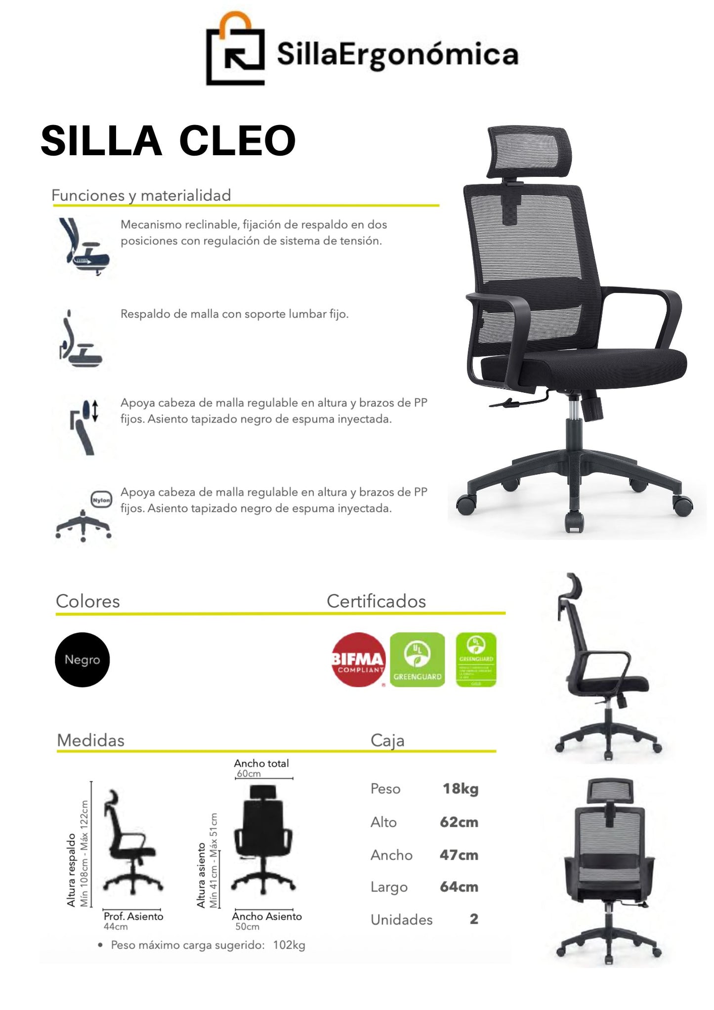 Silla Ergonómica Giratoria De Escritorio Cleo