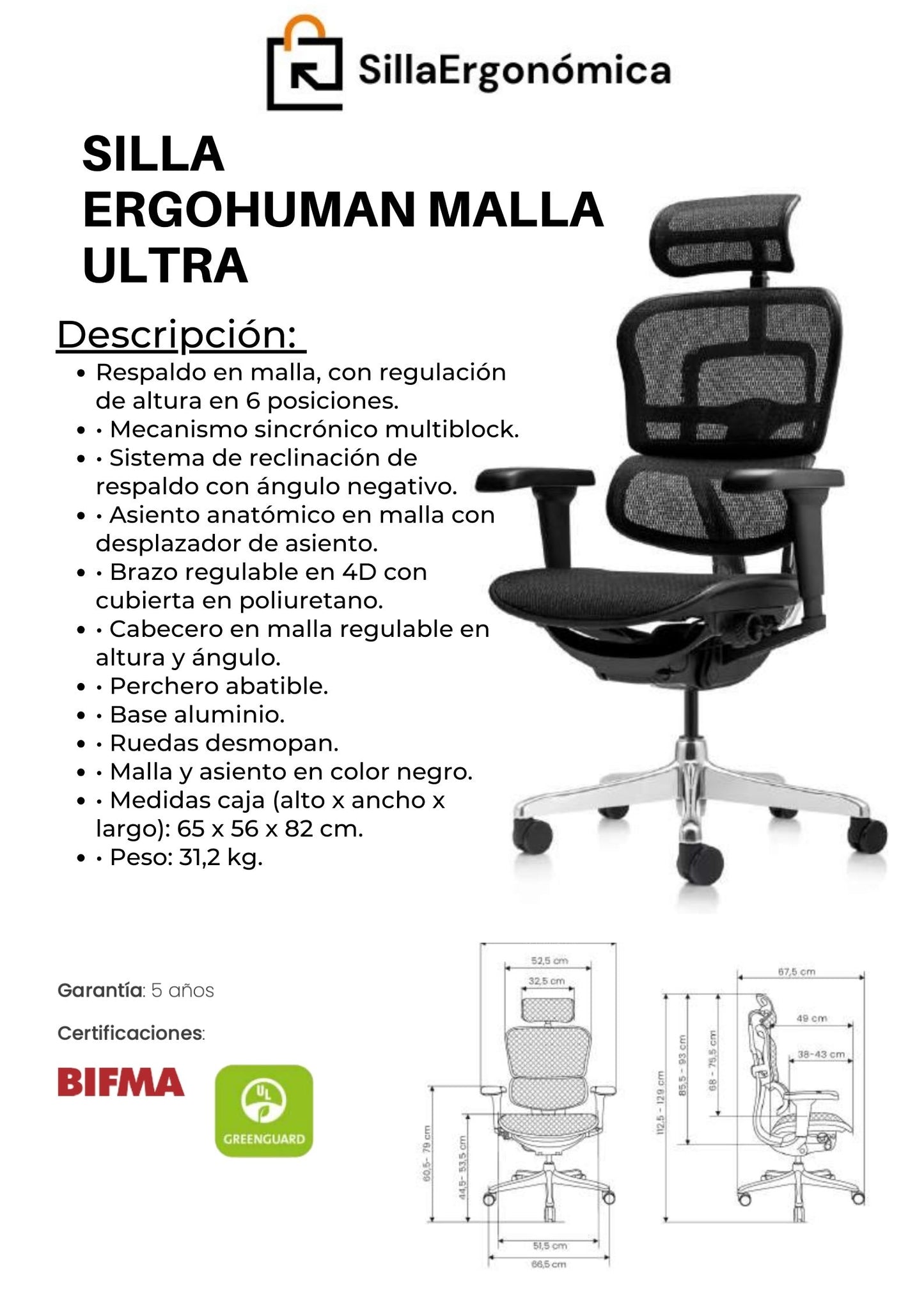 Silla Ergohuman Malla Ultra