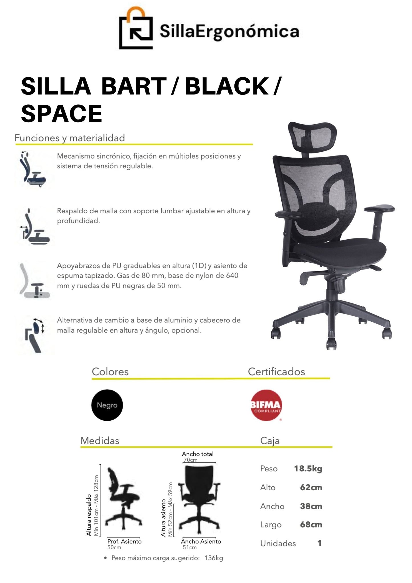 Silla De Escritorio Bart Black Space - Cabecera
