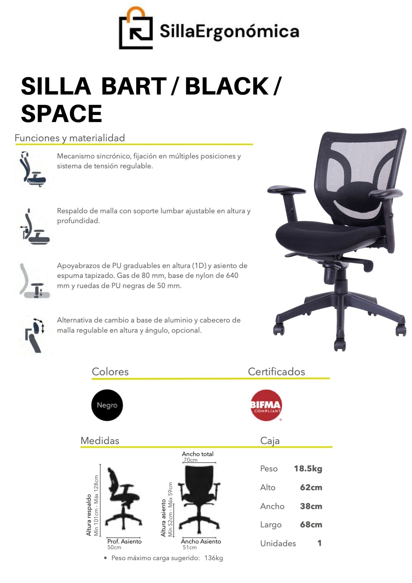 Silla De Escritorio Bart Black Space