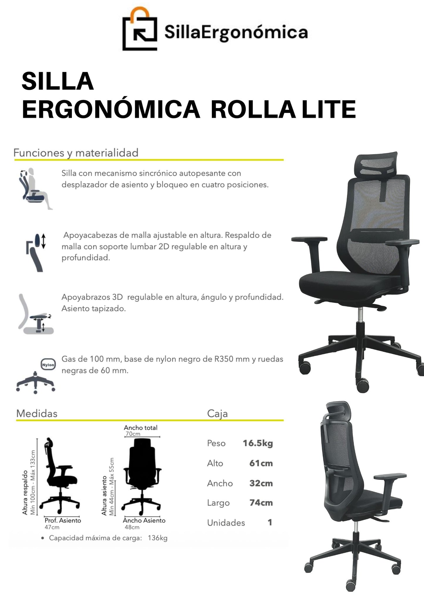Silla Ergonómica de escritorio Rolla Lite