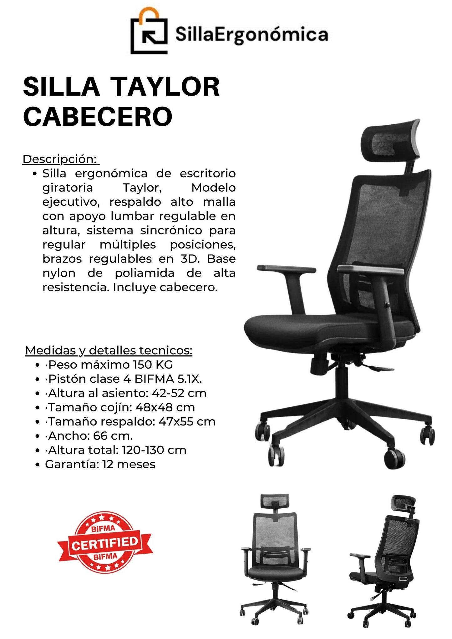 Silla Ergonomica De Escritorio Taylor 3D