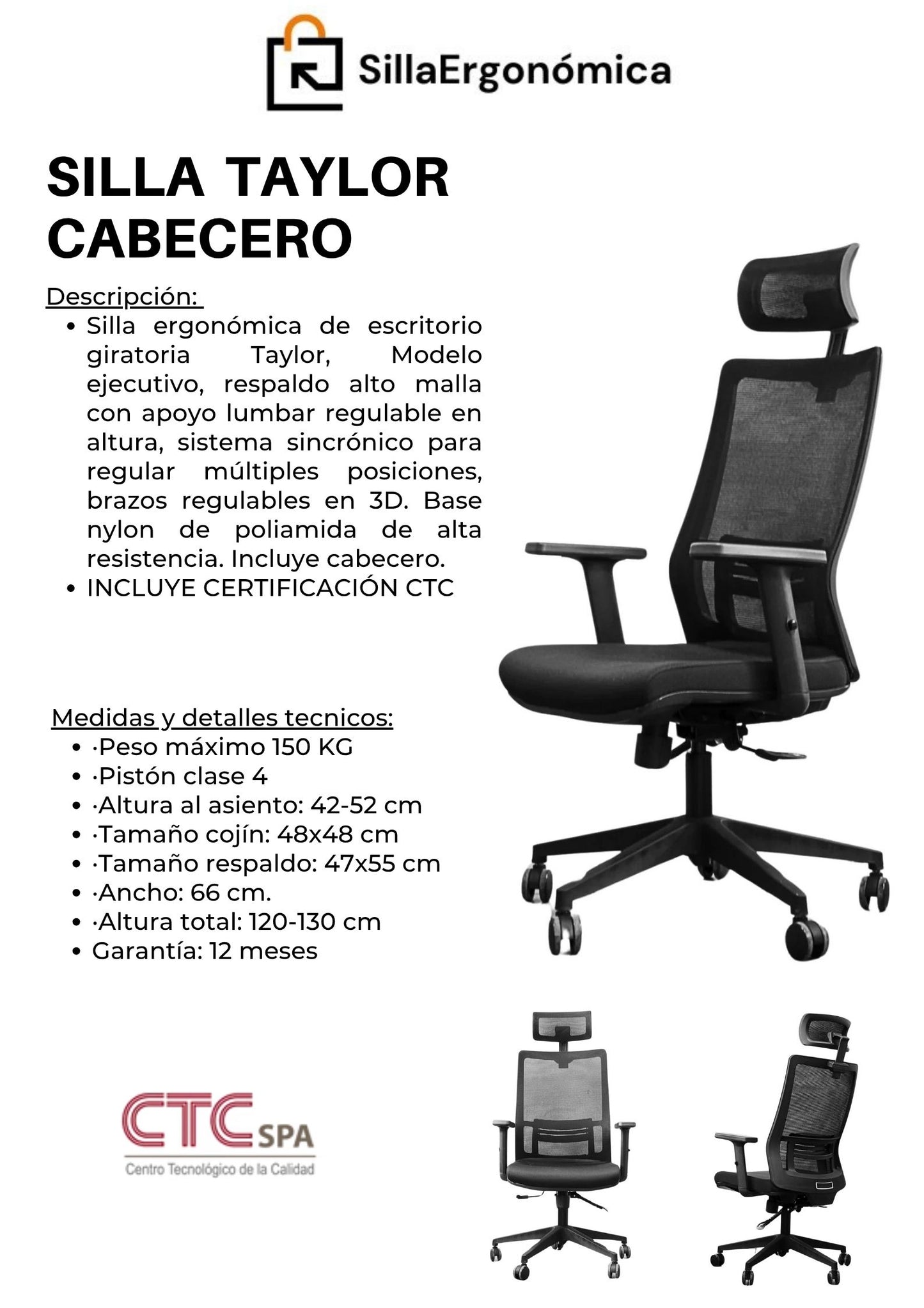 Silla Ergonomica De Escritorio Taylor 3D