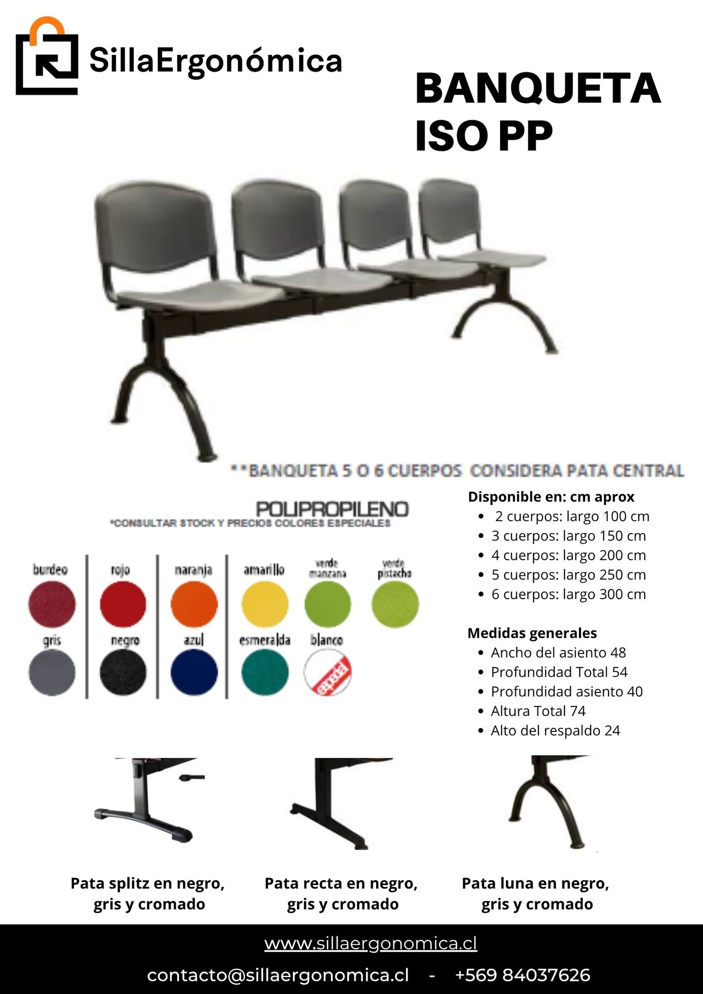 Banqueta De Espera Nova Iso Polipropileno De 2 a 6 cuerpos
