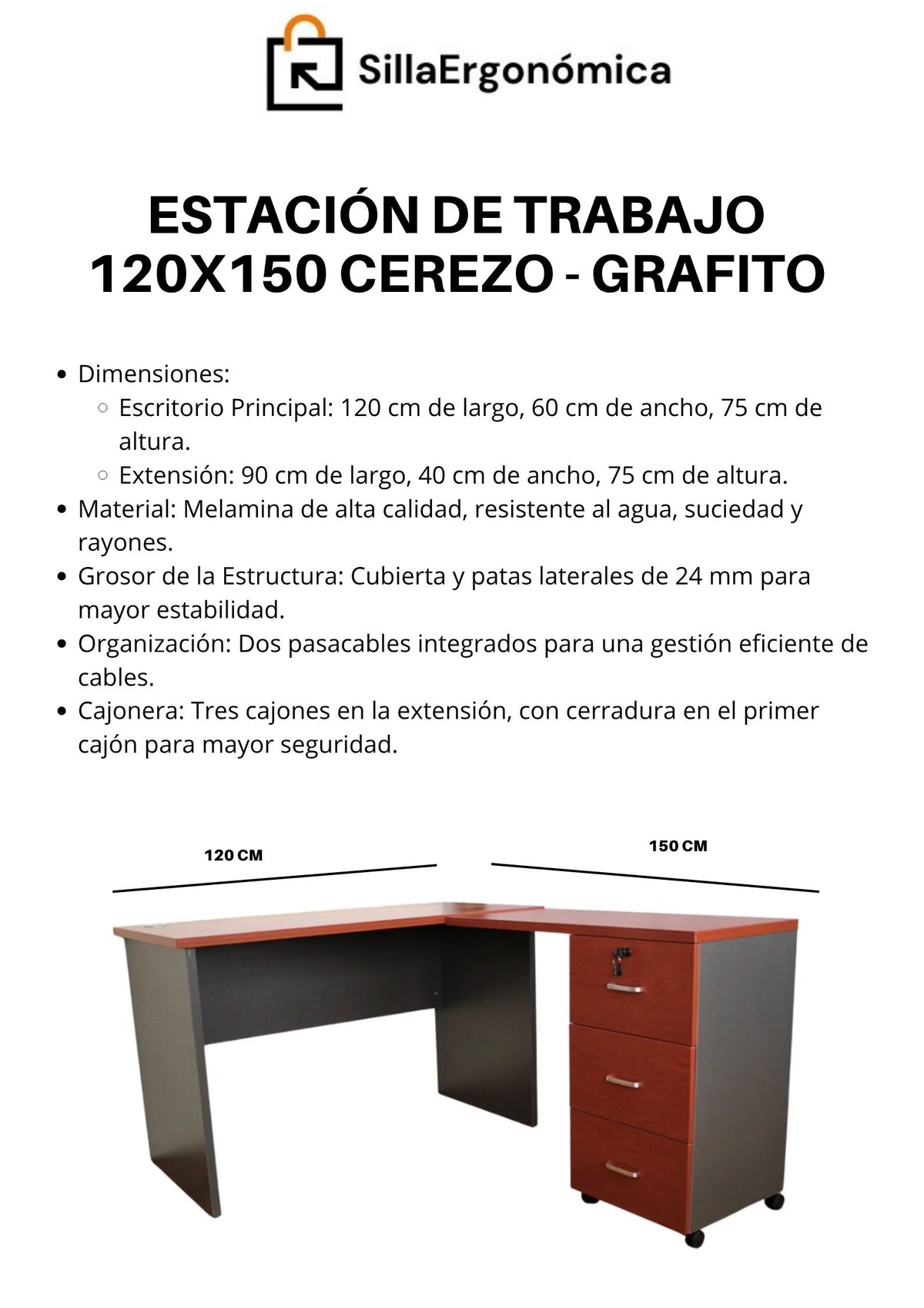 Escritorio en L 120x150