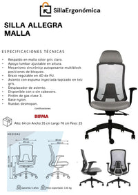 Silla Ejecutiva De Escritorio Allegra Malla Gris