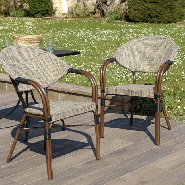 Silla Bistro Parisina Textileno Reposabrazos Beige Terraza